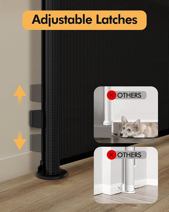 Retractable Baby Gate for Stairs & Doorways,71" Wide x 33.6" Tall Easy Installation Mesh Dog Gate for Indoor & Outdoor Use,Pet and Dog Safety Gate for Hallways(Black)