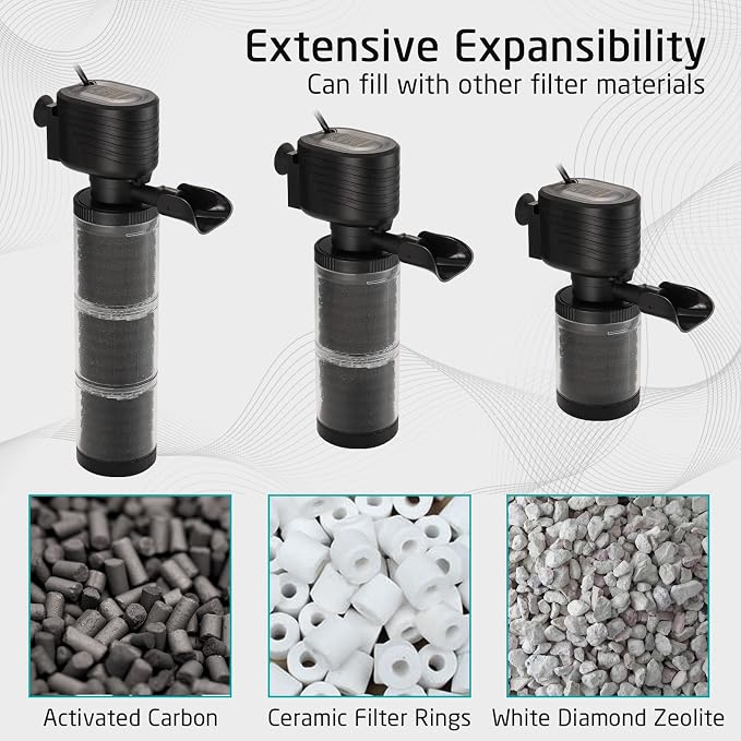 XpertMatic Aquarium Filter for 120-170 Gallon Tank, Internal Fish Tank Filter with Water Pump, 528 GPH 3 Stages Biochemical Sponge Filter for Large Tank, Pond, Wavemaker, Air Supply, SainSmart