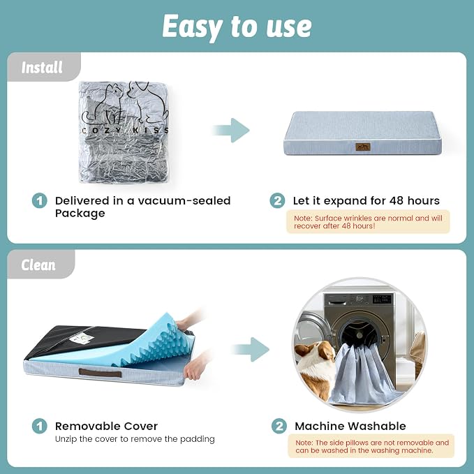 COZY KISS Cooling Orthopedic Dog Bed, Waterproof Egg Crate Foam Pet Bed with Removable Washable Cover 29x18x3 Inch,Light Blue