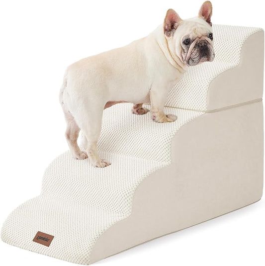 ZOMISIA Dog Stairs for High Beds - Pet Stairs Ramp for Couch, 35D Foam Dog Steps for Small to Large Pets, with Non-Slip Bottom Beige, 5 Steps