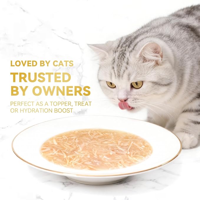 Shredded Chicken in Broth – High-Protein Grain-Free Lickable Cat Food Topper, Lickable Cat Treats Chicken & Seafood Variety Pack, 24 Pouches (1.41 oz Each) (24)