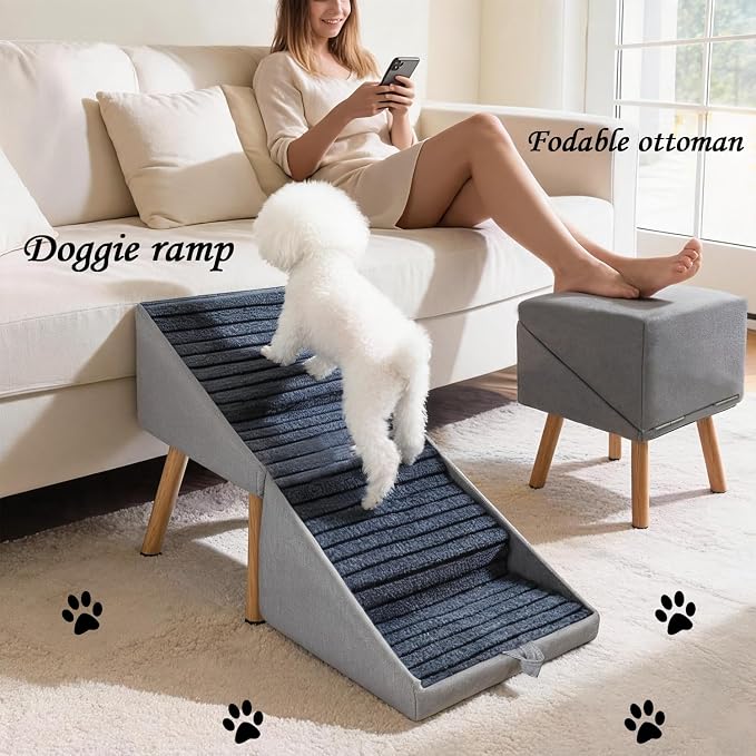 3-in-1 Dog Stairs for Small Dogs 17.32'' H Folding Dog Ramp for Bed Couch Supports 220 lbs Ottoman Footstool Upgraded Pet Stairs for Bed Sofa Anti-Slip Puppy Stairs for Small Dogs Older Injured