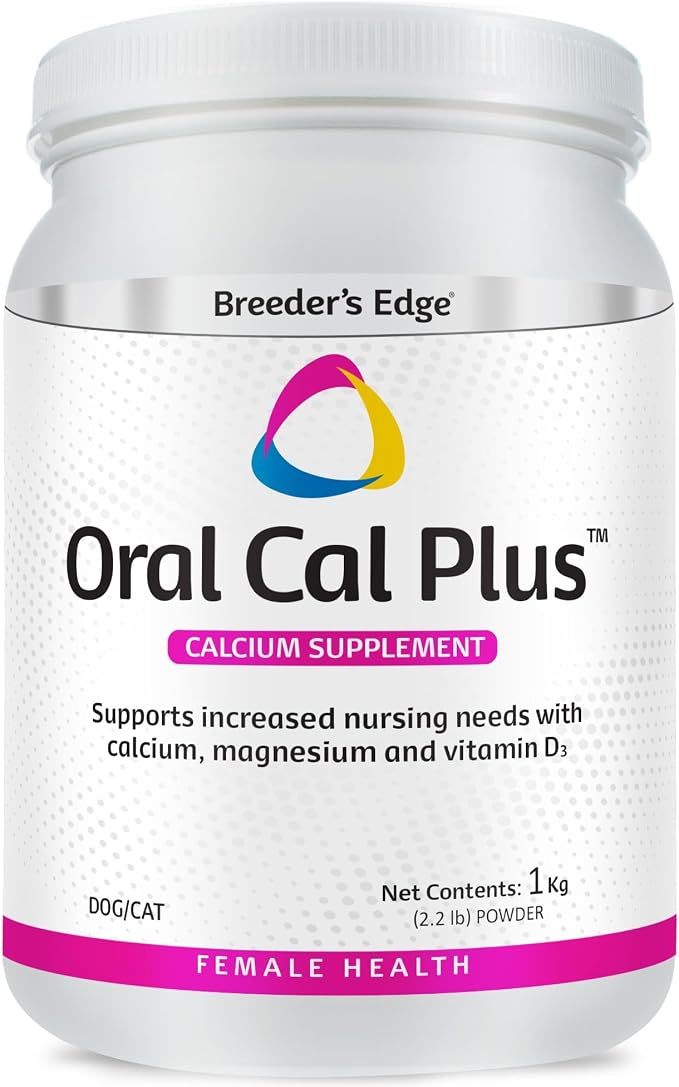 Breeder’s Edge Oral Cal Plus Powder, Calcium & Vitamin D₃ Whelping Supplement for Nursing Dogs and Cats, Supports Healthy Bones, Teeth & Lactation, 1kg