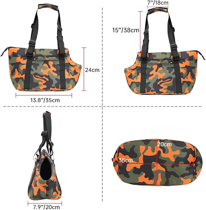 10mm Padded Tote Bag Carrier for Dog Cat Below 9 lb/4kg-Camouflage Orange