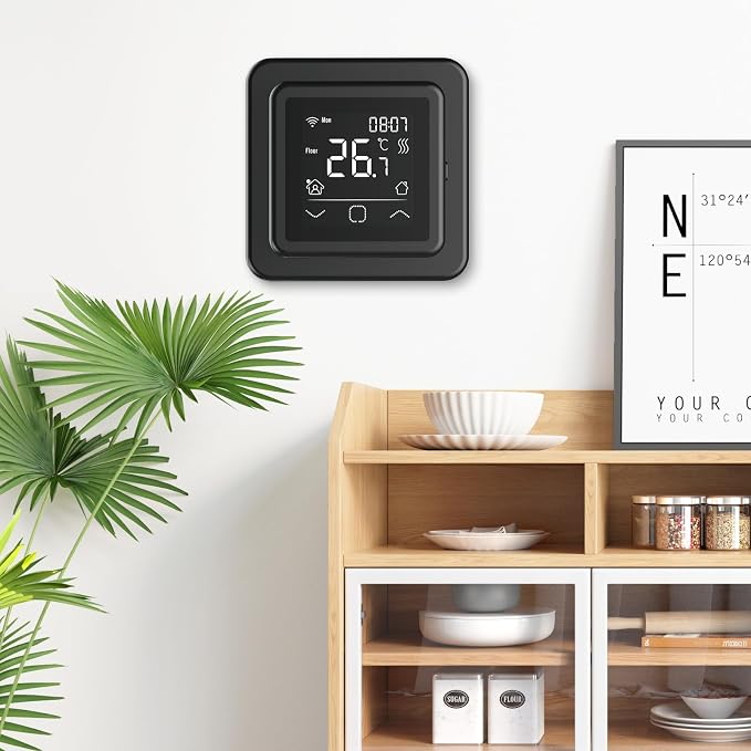 HEATIT Programmable Thermostat, WiFi Smart Thermostat for Electric Radiant Floor Heating with Touchscreen, 85V-265V Wide Voltage Range, Dual Sensing, Black