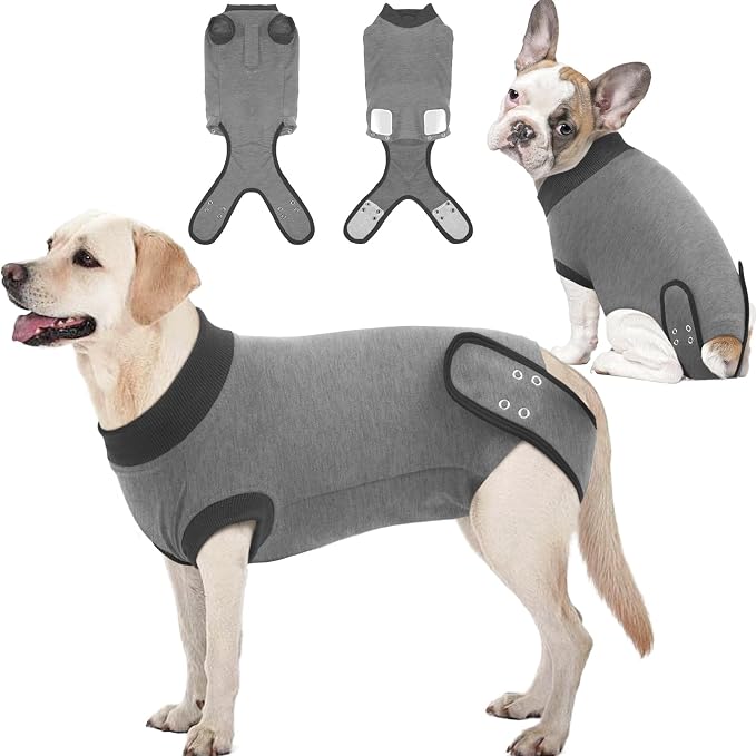 IDOMIK Dog Recovery Suit - Female Spay & Male Neuter Post Surgery Onesie, Anti-Licking Abdominal Wound Bandage & E-Collar Cone Alternative