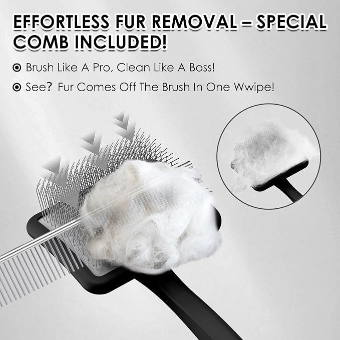 Large Dog Slicker Brush for Goldendoodles, Poodles - 3 in 1 Grooming Kit with Undercoat Rake & Comb - Extra Long Pins Slicker Brush for Dematting, Thick Coats, Shedding, Detangling, Black