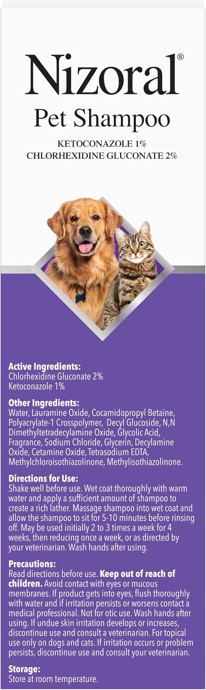 Nizoral Ketoconazole Pet Shampoo for Dogs and Cats, 16 Oz, 1% Ketoconazole, 2% Chlorhexidine Gluconate, Antifungal, Antimicrobial Support, Skin Health, Odor Control, Dog Itching Skin Relief Shampoo