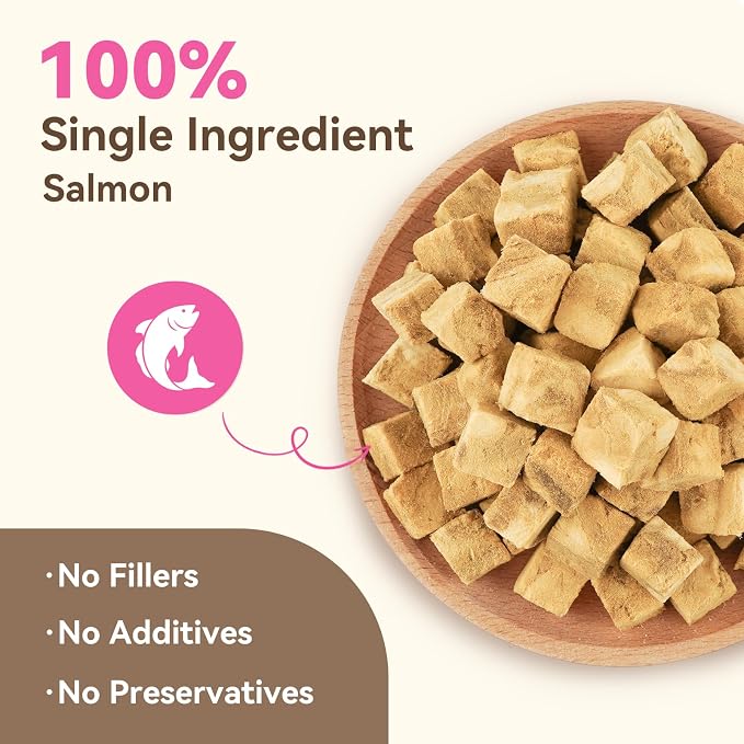 Freeze Dried Dog & Cat Treats – Single Ingredient Salmon, High Protein Training Treats & Food Topper, 3.5 oz