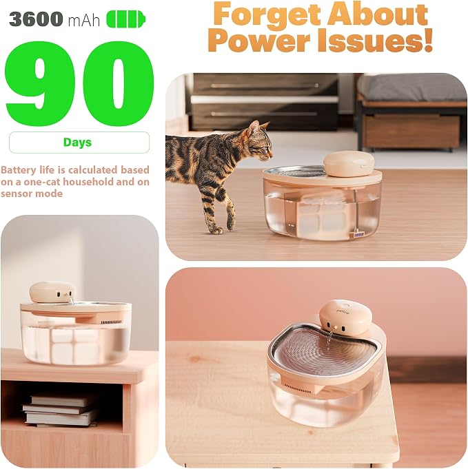 PetTop® Pumpless Cat Water Fountain + 3 Packs Filters