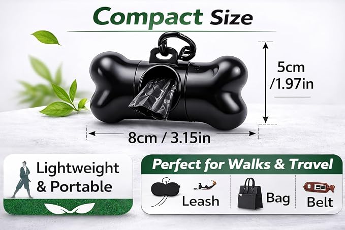Dog Poop Bag Holder For Leash With Safety Lock,Stand-Sized Dog Poop Bag Dispenser No Scented (1 Holder 15 Bags)