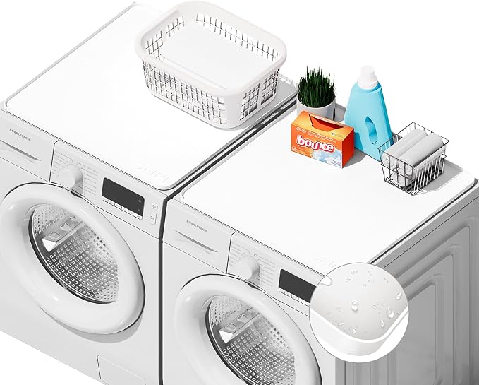 2 PACKS SEIRI Washer and Dryer Topper, 26" x 26" Silicone Dryer Top Protector Mats for Flat Top Surface Cover and Front Load Washing Machine Non-Slip Waterproof Laundry Topper Mat Large (White)