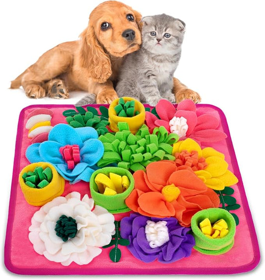 Snuffle Mat for Dogs, Sniff Mat Slow Feeding Mat for Small Pets Cats, Rabbits - Help Stress Relief and Training - Stimulate Your Pet's Foraging Skills! (Bright Pink)