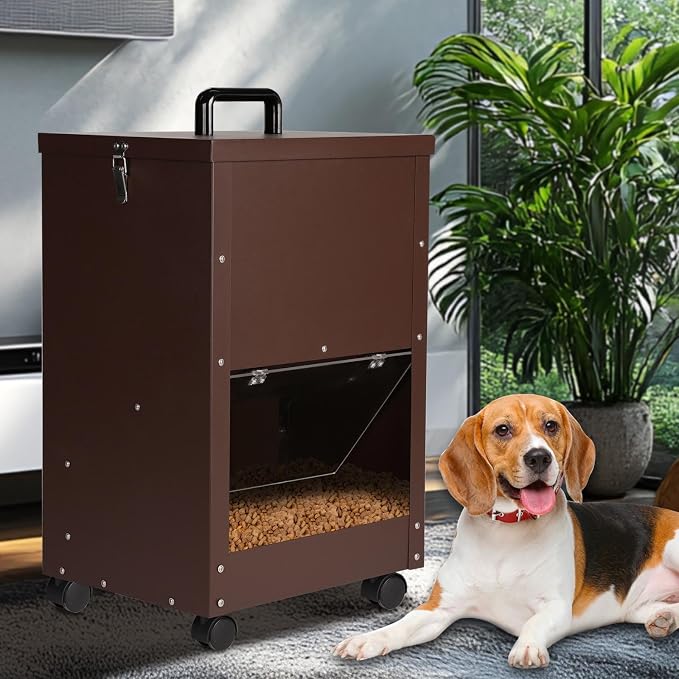 Automatic Dog Feeder Large Breed 45 Pounds, Galvanized Metal Dog Food Gravity Feeder Extra Large Automatic Pet Feeder, Easy to Move with Wheels