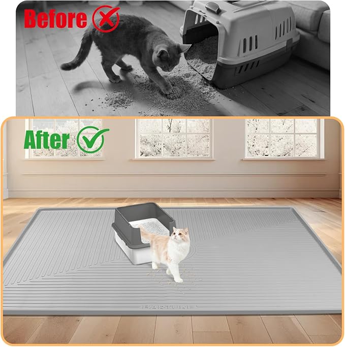 Silicone Cat Litter Mat, 50" x 36" Extra Large Litter Trapping Mat for Litter Box, Leak-Proof, Non-Slip, Kitty Litter Mats with Soft Texture for Floor, Keeping The Floor Clean (Light Grey)