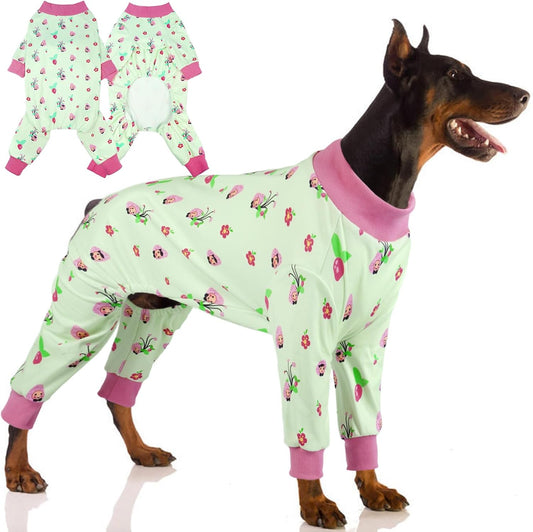 4-Legged Dog Pajamas for Medium & Large Dogs - Soft Cotton Dog Pjs Onesie with 4-Way Stretch, Cozy Breathable Pet Sleepwear for Cold Weather & Indoor Lounging - Green 3XL