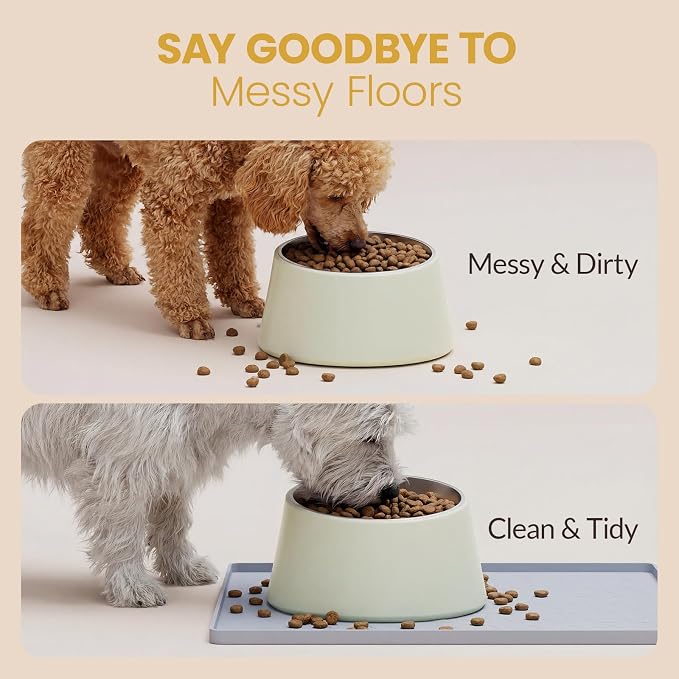 Silicone Pet Feeding Mat - 100% Waterproof Dog & Cat Bowl Pad with Raised Edges - Protects Floors from Messy Eaters & Spills - Anti-Slip, 100% PET-Safe, Dishwasher Safe (Grey 18.5"x11.5")