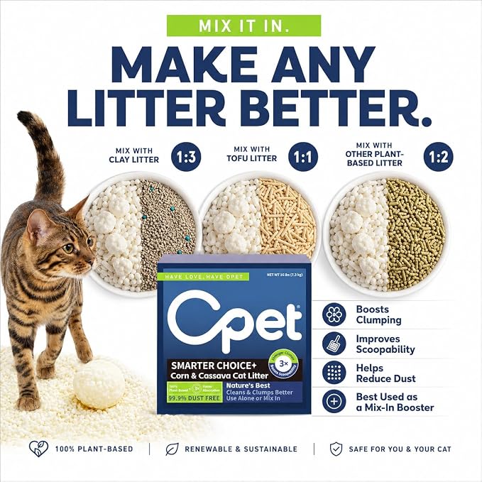 OPET Tapioca Cat Litter Pellets,Quick Clumping Kitty Litter,Dust Free Low Tracking,Superior Odor Control,Natural Plant-Based Cassava,Flushable Pet Litter for Multi-Cat,Kittens,16 lb
