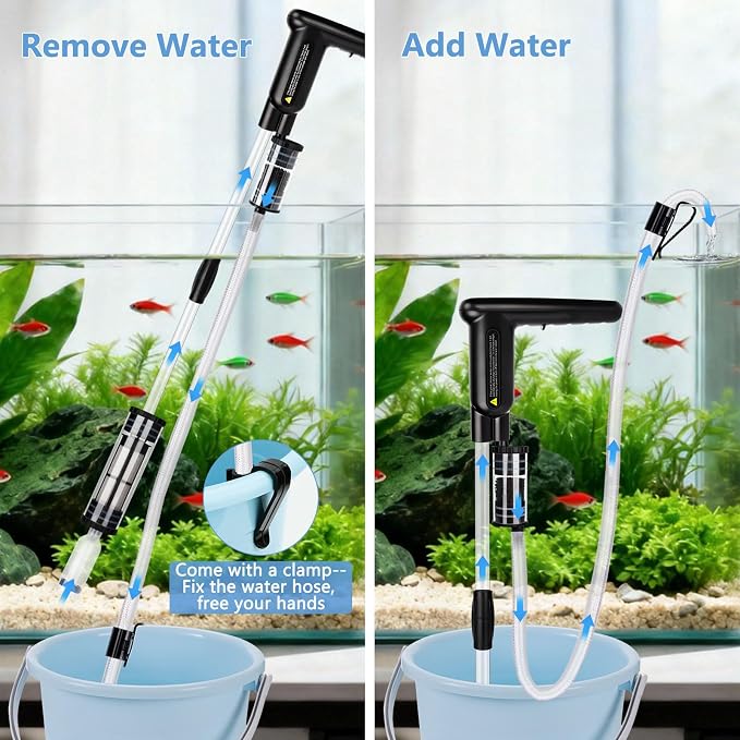 AQQA Upgraded DC 18W Electric Aquarium Vacuum Gravel Cleaner, Anti-Clog Pre-Filter Design, 7-in-1 Multifunctional Fish Tank Cleaning Kit for Dirt Removal, Water Change, Sand Washing, Turtle Shower