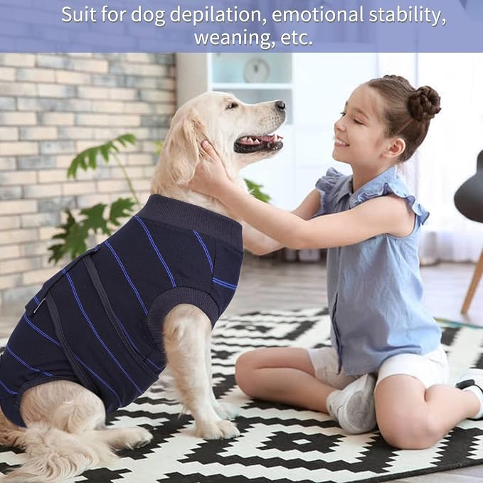 Kuoser Dog Surgery Recovery Suit, Soft Breathable Dog Recovery Suit for Female Spay Male Nueuter, Anti Licking Puppy Onesie Pet Surgical Suit for Dogs Abdominal Wounds Skin Disease, Blue Strips XL