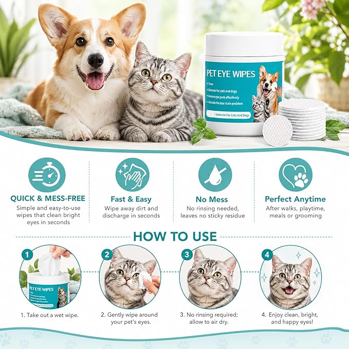 2Boxes Eye Defense Wipes,Tear Stain Remover for Pet,Gentle Eye Wipes for Dogs,Keeps Your Dog’s Eyes Clean,Daily Eye Cleaning Wipes for Dogs and Cats(100 Wipes/Box)