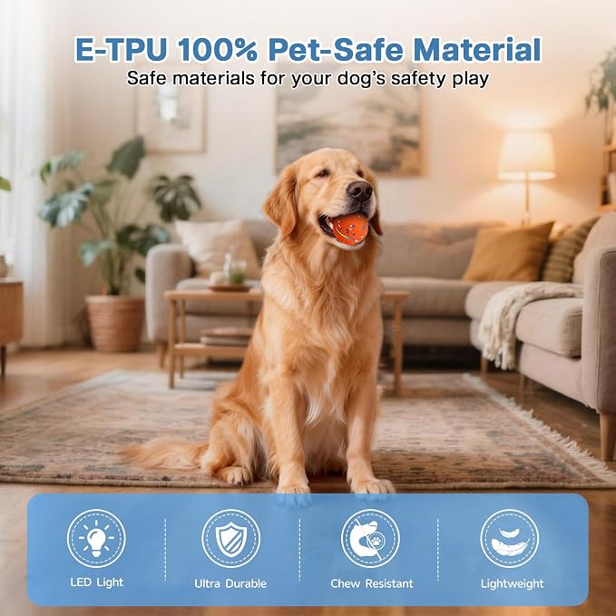 Interactive Dog Ball, Smart Moving Dog Toy with Colorful Lights, 3 Interactive Modes and TPU Material, Bouncing Ball for Dogs to Keep Them Entertained