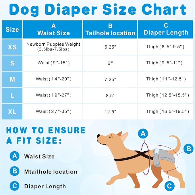 Idepet Female Dog Diapers with Suspender Detachable, 3 Pack Washable Reusable Girl Doggie Diapers for Small Medium Female Dog in Heat Period Cycle Urinary Incontinence Training S