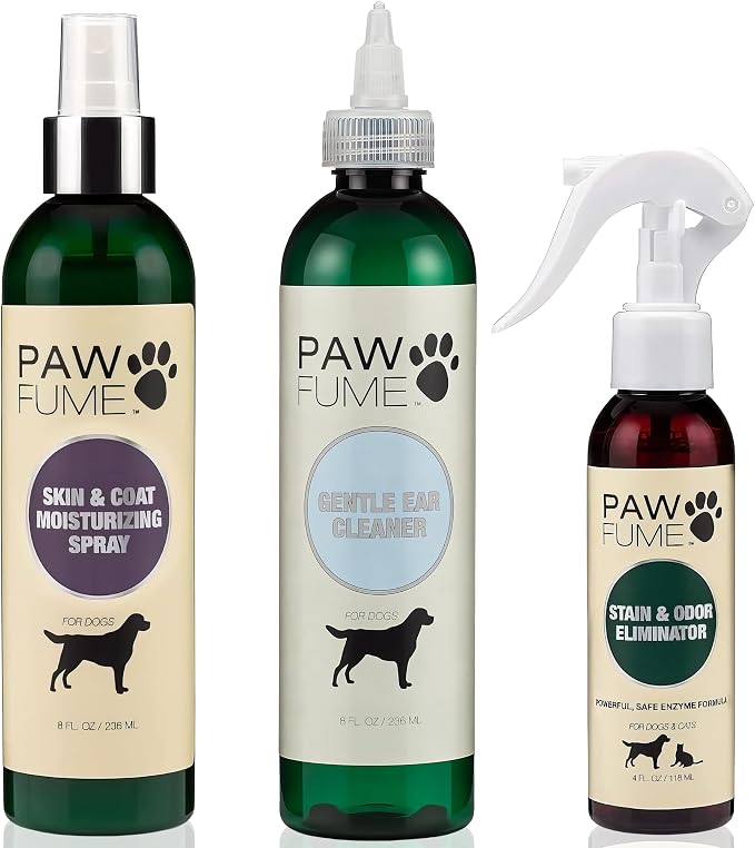 Pawfume Skin & Coat Moisturizing Spray + Ear Cleaner for Dogs + Stain & Odor Eliminator