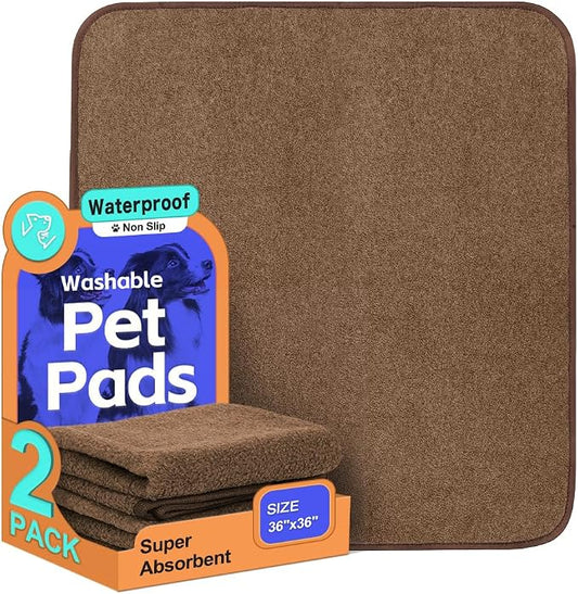 Washable Pee Pads for Dogs, Extra Large Reusable Dog Pee Pad, Waterproof Pet Mat, Dog Playpen Mats for Puppy Training Whelping Playpen Pads, Brown, 36x36 inch