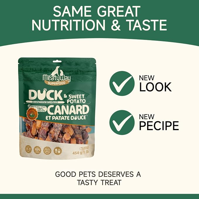 MeatyWay Duck & Sweet Potato Wrapped Dog Treats, High Protein, Low Fat, 100% Natural Duck Tender, Healthy and Natural Dog Training Treats for Small & Large Dogs, 454g/16 oz. Bag