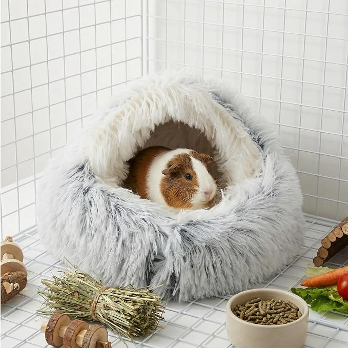 Novabright 4 Pcs Guinea Pig Bed Hooded Cover Hamster Hideout Warm Plush Bunny Washable Anti-Slip Round Cave Beds Cage Accessories for Small Animal Hedgehogs Ferrets Dwarf Rabbits