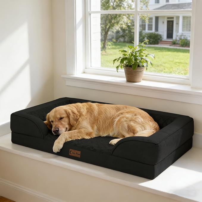 Orthopedic Dog Beds for Extra Large Sized Dogs 48x30 Inch, XL Waterproof Egg Crate Foam Dog Sofa Bed with Removable Washable Cover Big Pet Couch with Bolster & Non-Slip Bottom, Black