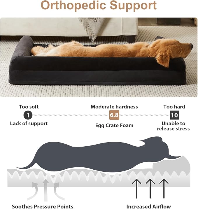 BFPETHOME Orthopedic Washable Dog Beds Large Sized Senior Dog for Comfy Sleeping with Removable Cover, Waterproof Big Soft Pet Couch Bed for Dogs Rerlax