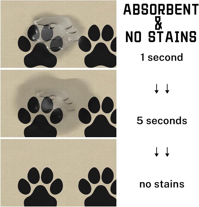 Absorbent Pet Dog Bowl Mat for Food and Water, Pet Cat Food Feeding Mat with Non Slip Rubber Backing, Dog Food Mats for Floors Waterproof, 17"x30"