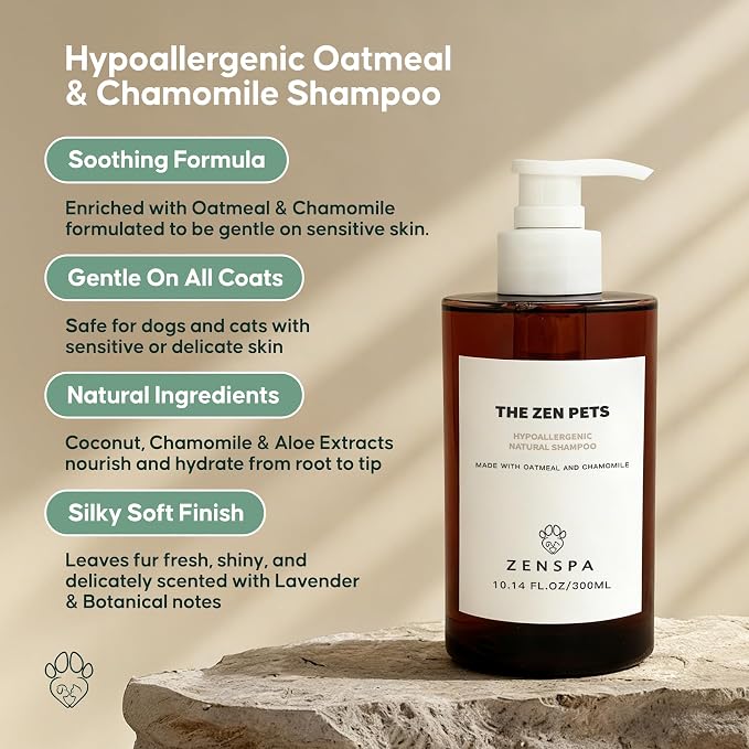 ZenSpa 4-in-1 Dog Spa Kit | Oatmeal Shampoo, Conditioner, Paw Cleaner and Nose Balm | Hypoallergenic Natural Formula for Sensitive Skin | All Breeds and Puppies