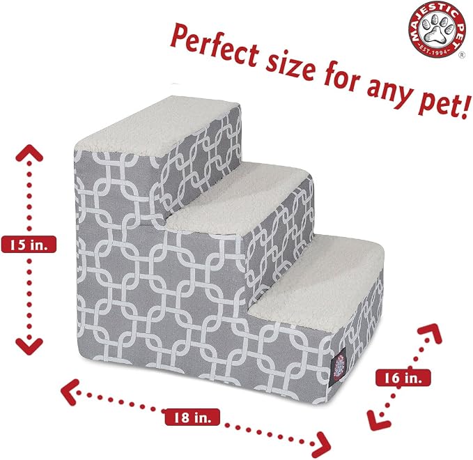 Majestic Pet 3 Step Portable Dog Stairs for Small Dogs to get on Bed Supports 250 lbs or Less – Dog Steps for High Bed with Machine Washable Cover –Pet Stairs for Cats Links Gray