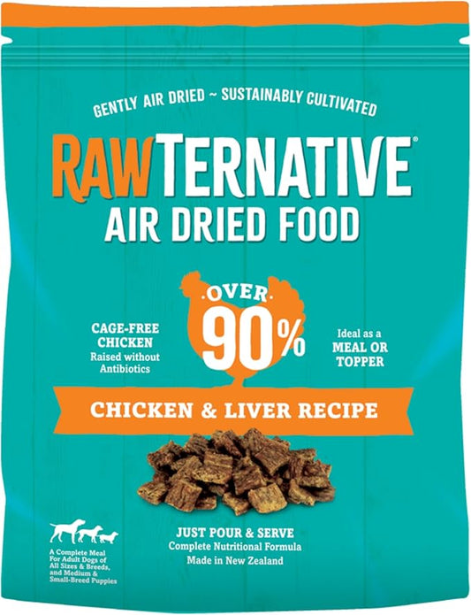 RawTernative Air-Dried Dog Food, High Protein, Over 90% Real Chicken & Liver + New Zealand Green Mussels, Complete Meal or Topper, Grain Free, Gluten Free, Non GMO, (5 lb Bag)