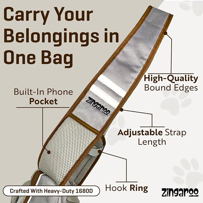 Hands-Free Sling Pet Carrier for Cats and Small Dogs up to 7lbs – Travel Set Includes Foldable Water Bowl & ID Card – Breathable Mesh, Safety Hook & Adjustable Padded Strap for Walking & Travel