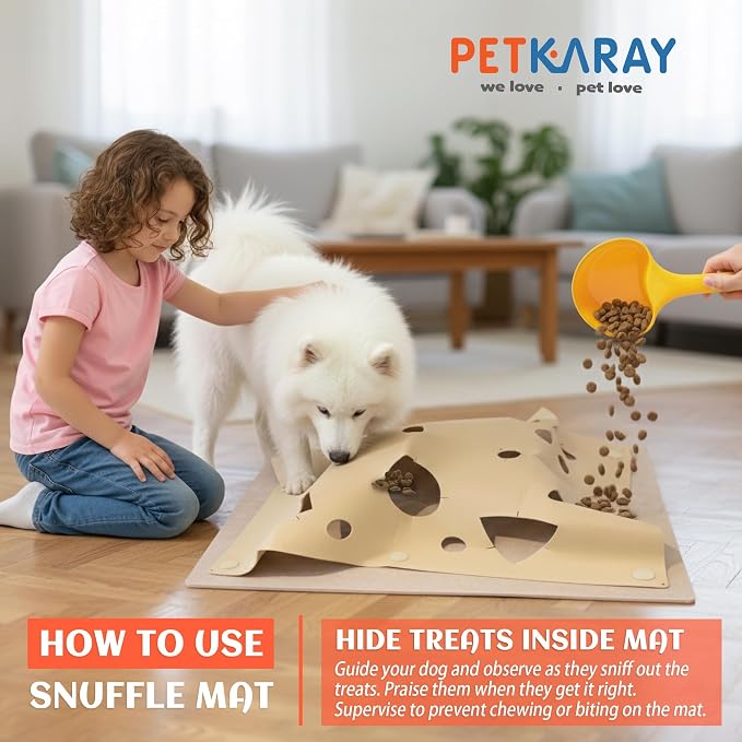PETKARAY Felt Dog Snuffle Mat, Interactive Dog Enrichment Sniffing Mat, Mental Stimulation - Removable Enrichment Puzzle Toy Play Mat, Beige