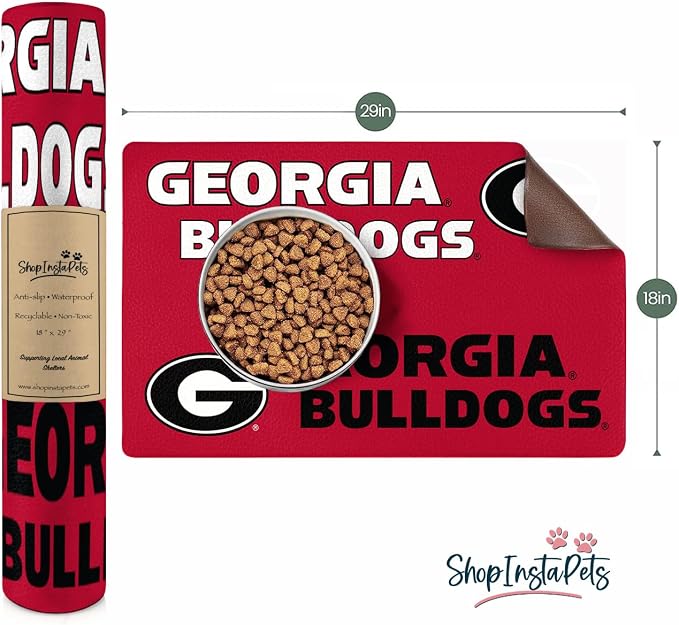 Georgia Bulldogs Officially Licensed Food and Water Mat for Dogs and Cats | 18" x 29" | Non-Slip | Water-Proof