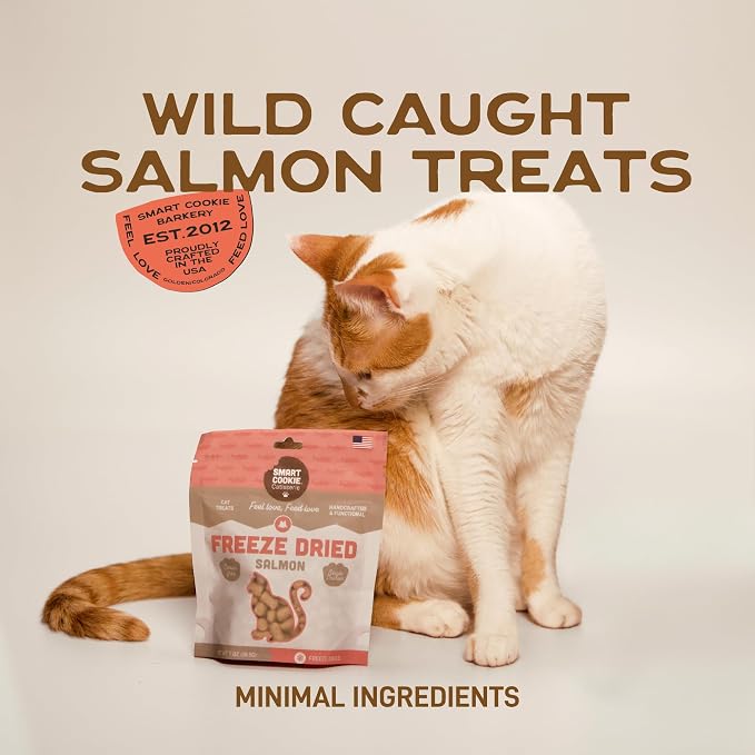 Smart Cookie Salmon Freeze Dried Cat Treats – Minimal Ingredient, High-Protein Snacks for Picky Cats – Wild Caught Salmon, No Fillers, Made in the USA – 1oz (3 Pack)