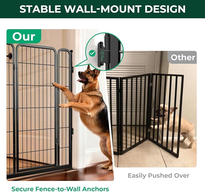 FXW Dog Gate Extra Wide Designed for Indoor Use, Adjustable Width Up to 83-inch Wide (45" H 3 Wire Panels for Large Dogs), Black