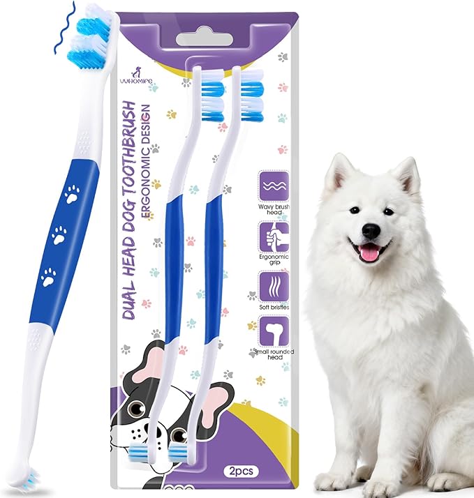 Dog Toothbrush – Newly Upgraded Dual-Head Design + Enzymatic Dog & Cat Toothpaste with Nano-Hydroxyapatite (nHA)