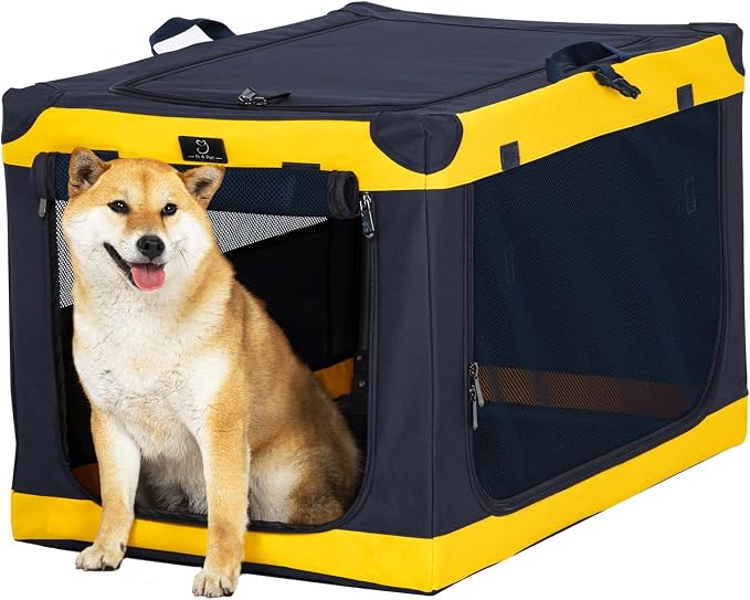 30" Collapsible Dog Crate for Medium Dogs - Portable Soft Travel Kennel with Lockable Zippers, Waterproof Base, Washable Cover, Patented Screw Frame for Adjustable Tension, Outdoor, Indoor, Car Use