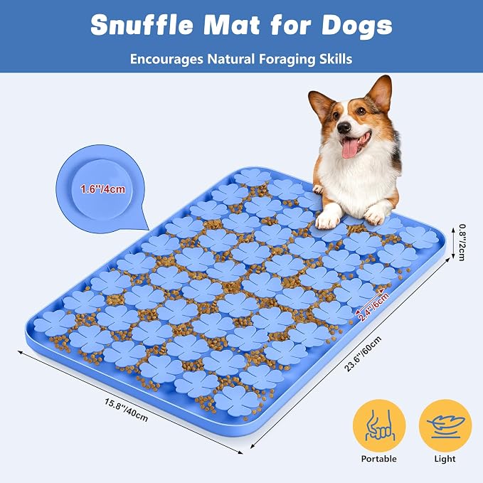 Dog Lick Mat, 23.6"x 15.7" Large Silicone Snuffle Mat with Suction Cups, Slow Feeder for Small Medium Large Dogs Slow Eating, Boredom Reducer (Blue)