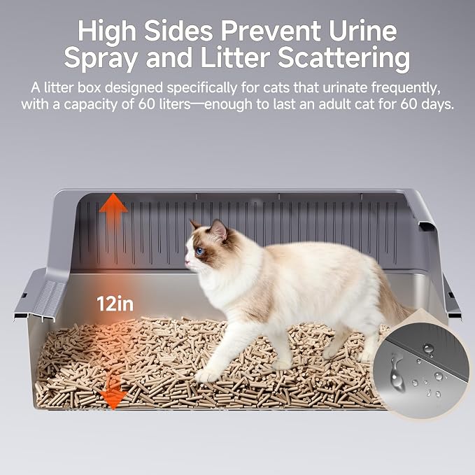 XXXL Stainless Steel Cat Litter Box with Lid (Grey-A)