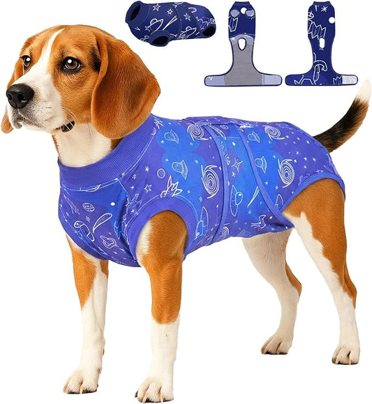 PetWarm Dog Recovery Suit Male, Cone of Shame Alternatives Onesie for Dogs, Professional Dog Abdominal Wounds Bandages Anti-Licking Surgical Suit for Dogs Female, Cosmic Pattern, Blue, M