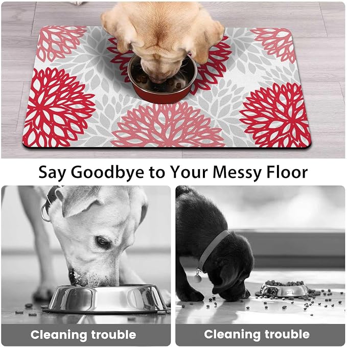 Dog Food Mats 2 Pack for Floors, Absorbent and Quick-Drying Pet Cat Food Mat,Anti-Fouling and Easy-to-Clean Pet Feeding Mat,Dog Bowl Mat for Messy Drinking Water Bowls 12"x 20"+18x24