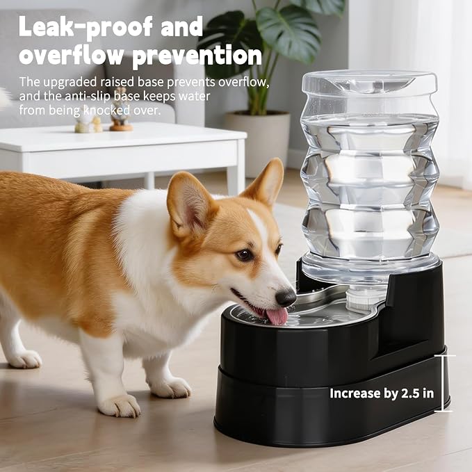 RIZZARI Stainless Steel Water Feeder: 7L Black Large Capacity & Automatic Gravity Dispenser - Elevated Anti-Spill Design for Senior Dogs with Spinal Issues - Garage Garden Use