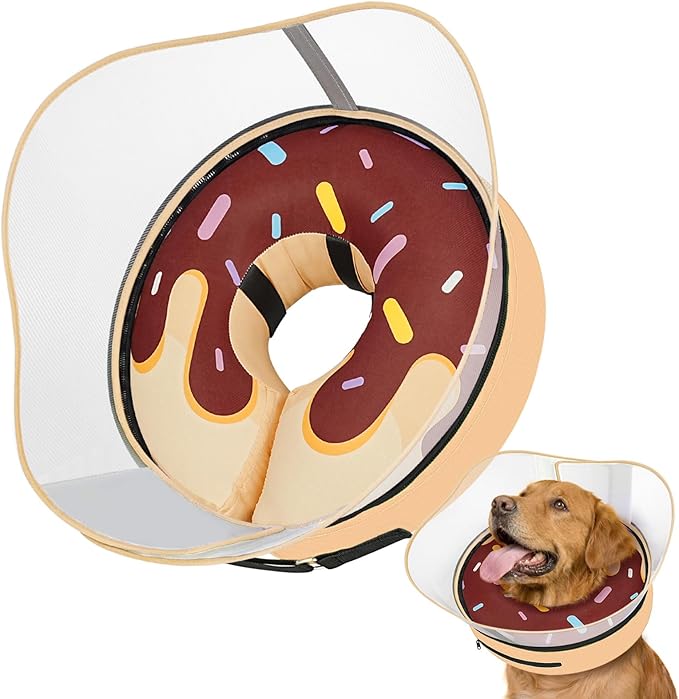 Supet Raised Inflatable Dog Cone After Surgery - Adjustable Recovery Donut Collar with Removable Shield to Stop Licking Wounds & Protect Stitches - Soft Dog Cone Alternative for Large Dogs (Brown,XL)